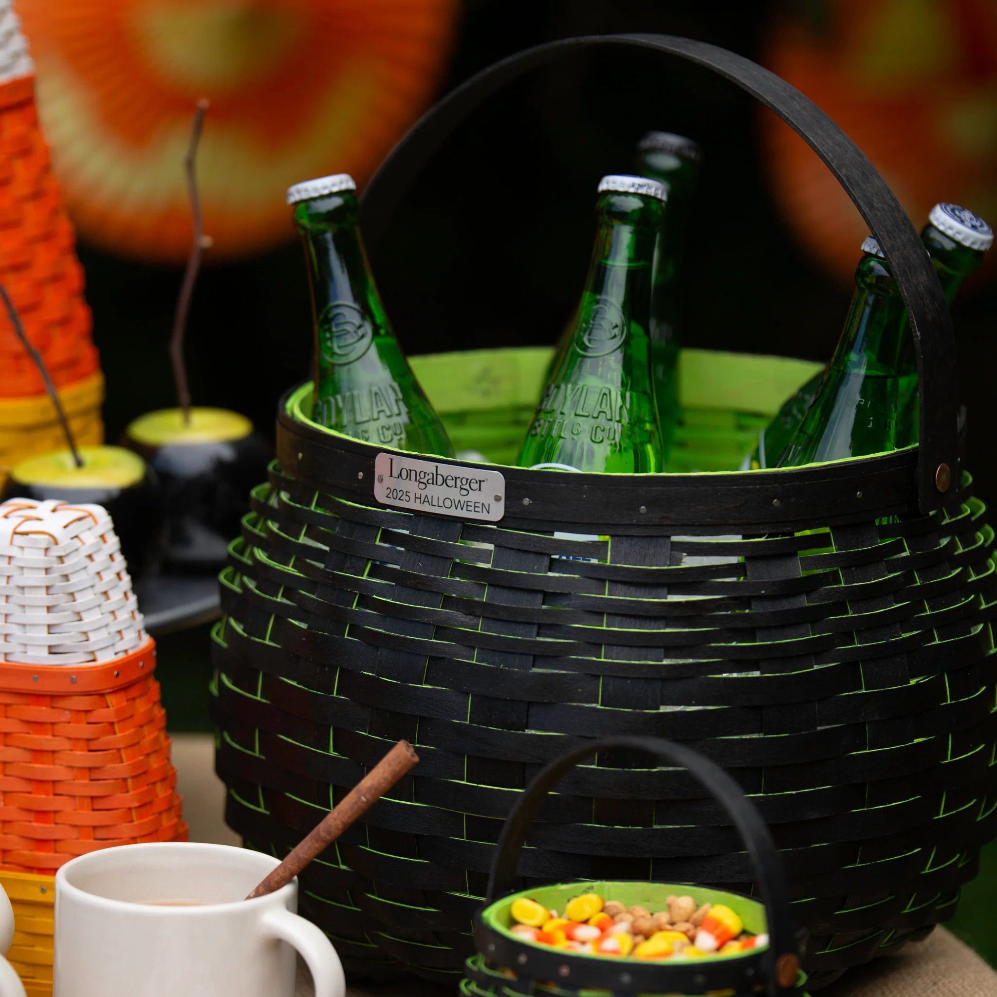 Collector's Halloween Medium Cauldron Basket with Protector - Black and Neon Green - Image 3