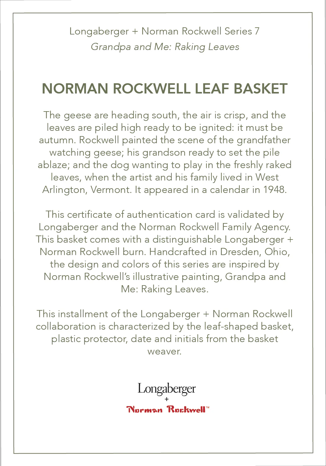 Norman Rockwell Leaf Basket with Protector - Gothic Green - Image 5