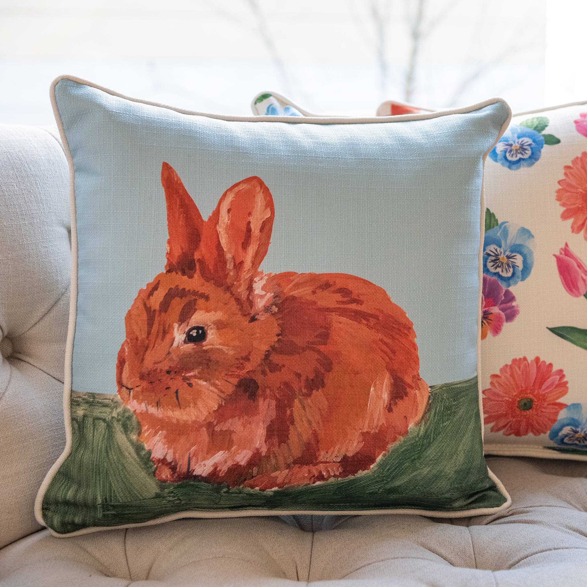 Longaberger x Paint&Petals Bunny & Gingham Reversible Pillow - Image 3