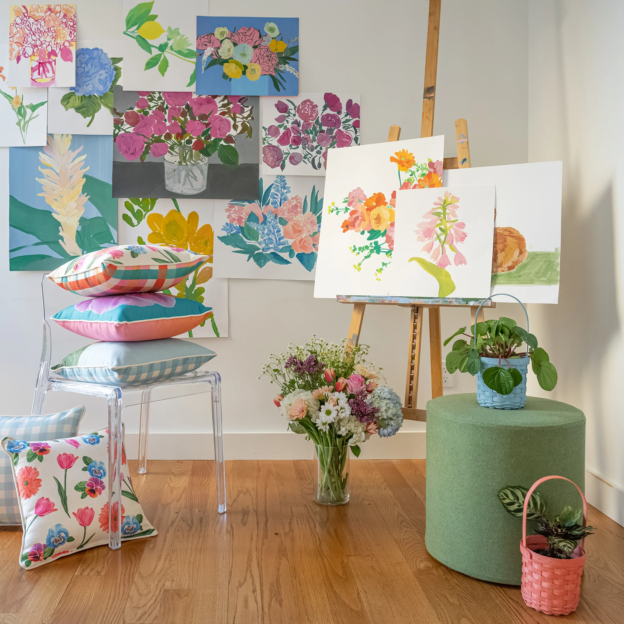 Longaberger x Paint&Petals Bunny & Gingham Reversible Pillow - Image 4